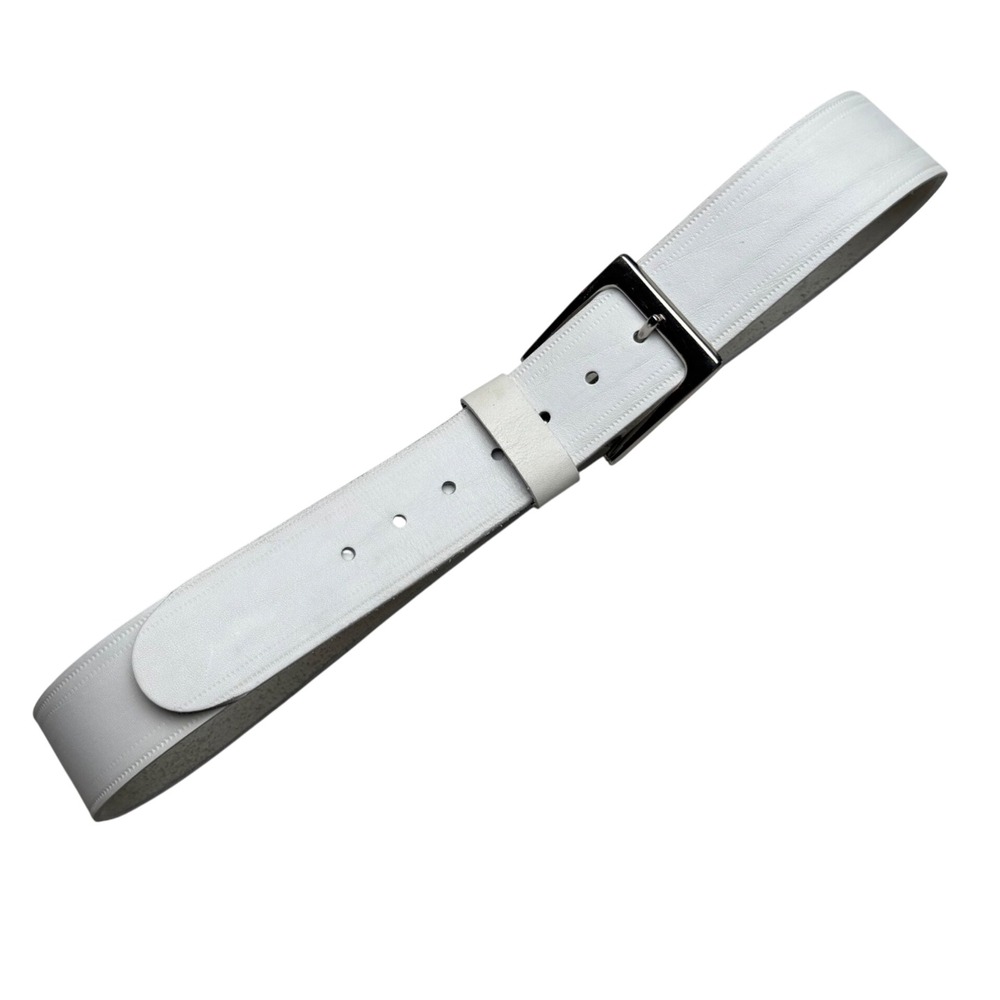 Vintage Hickok White Leather Belt Silver Buckle Minimalist Quiet Luxury Chic 36